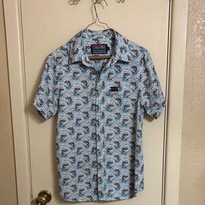BURLEBO blue Fish Salmon Patterned Kids Button Down Shirt